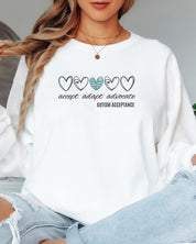 Accept Adapt Advocate Love Hearts Long Sleeve T-Shirt-Neurodiversity, ADHD & Autism Awareness & Acceptance Long-sleeve by Daily Bloom