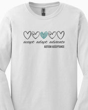Accept Adapt Advocate Love Hearts Long Sleeve T-Shirt-Neurodiversity, ADHD & Autism Awareness & Acceptance Long-sleeve by Daily Bloom