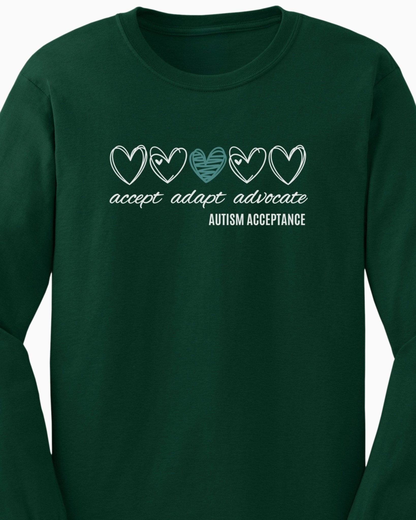 Autism Long - sleeve - Accept Adapt Advocate Love Hearts Long Sleeve T-Shirt - Daily Bloom