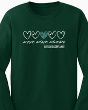 Accept Adapt Advocate Love Hearts Long Sleeve T-Shirt-Neurodiversity, ADHD & Autism Awareness & Acceptance Long-sleeve by Daily Bloom