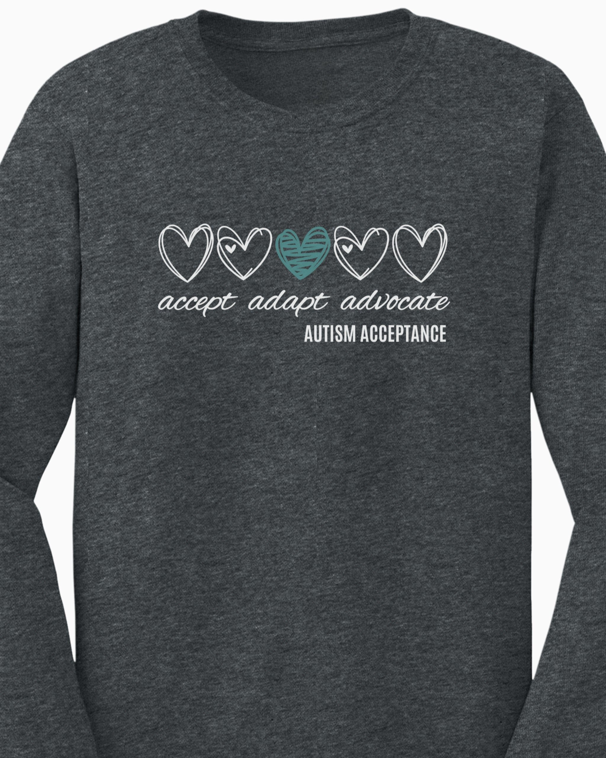 Accept Adapt Advocate Love Hearts Long Sleeve T-Shirt-Neurodiversity, ADHD & Autism Awareness & Acceptance Long-sleeve by Daily Bloom