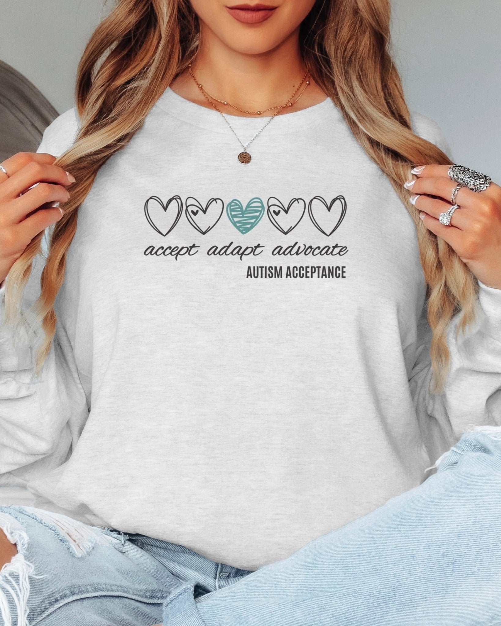 Autism Long - sleeve - Accept Adapt Advocate Love Hearts Long Sleeve T-Shirt - Daily Bloom