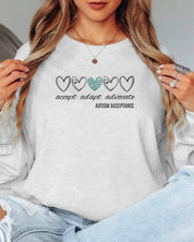 Accept Adapt Advocate Love Hearts Long Sleeve T-Shirt-Neurodiversity, ADHD & Autism Awareness & Acceptance Long-sleeve by Daily Bloom