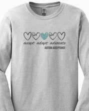 Accept Adapt Advocate Love Hearts Long Sleeve T-Shirt-Neurodiversity, ADHD & Autism Awareness & Acceptance Long-sleeve by Daily Bloom
