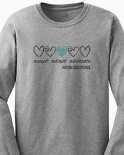 Accept Adapt Advocate Love Hearts Long Sleeve T-Shirt-Neurodiversity, ADHD & Autism Awareness & Acceptance Long-sleeve by Daily Bloom