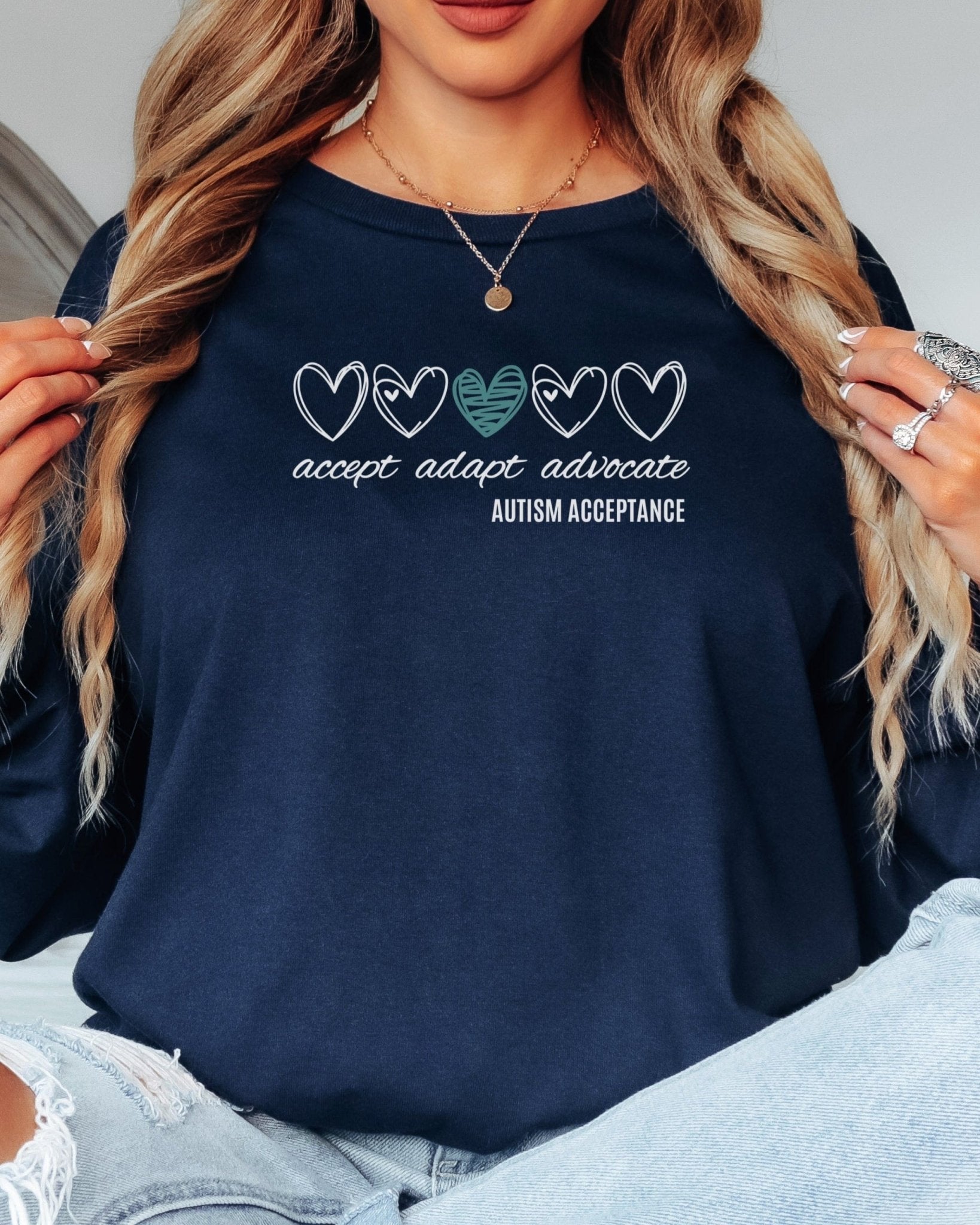 Autism Long - sleeve - Accept Adapt Advocate Love Hearts Long Sleeve T-Shirt - Daily Bloom