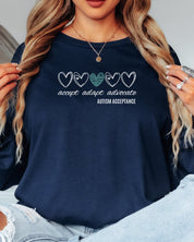 Accept Adapt Advocate Love Hearts Long Sleeve T-Shirt-Neurodiversity, ADHD & Autism Awareness & Acceptance Long-sleeve by Daily Bloom