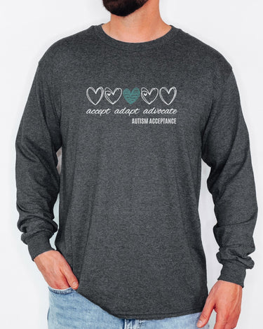 Autism Long - sleeve - Accept Adapt Advocate Love Hearts Long Sleeve T-Shirt - Daily Bloom