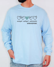 Accept Adapt Advocate Love Hearts Long Sleeve T-Shirt-Neurodiversity, ADHD & Autism Awareness & Acceptance Long-sleeve by Daily Bloom