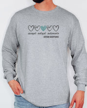 Accept Adapt Advocate Love Hearts Long Sleeve T-Shirt-Neurodiversity, ADHD & Autism Awareness & Acceptance Long-sleeve by Daily Bloom