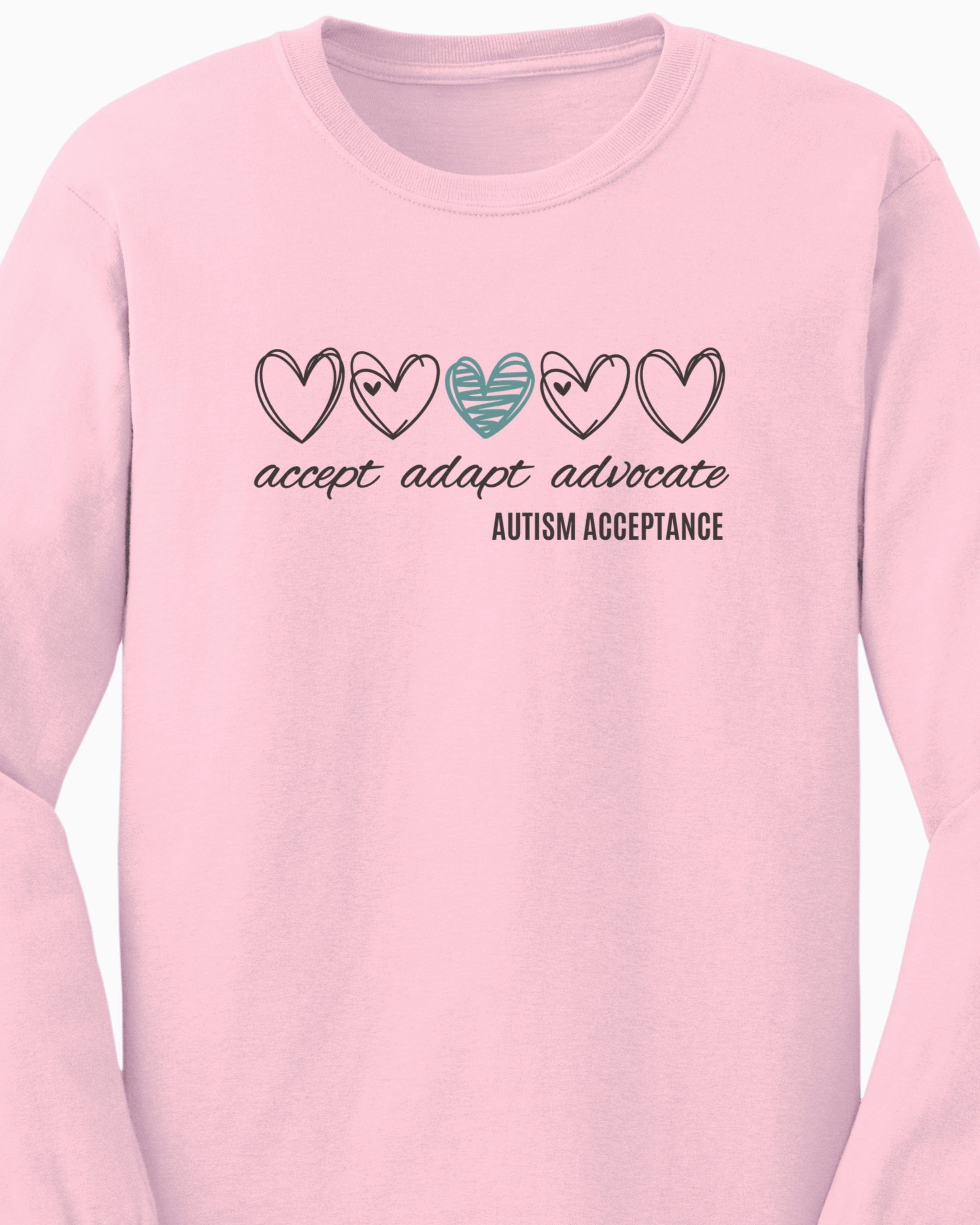 Accept Adapt Advocate Love Hearts Long Sleeve T-Shirt-Neurodiversity, ADHD & Autism Awareness & Acceptance Long-sleeve by Daily Bloom