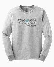 Accept Adapt Advocate Love Hearts Long Sleeve T-Shirt-Ash-Neurodiversity, ADHD & Autism Awareness & Acceptance Long-sleeve by Daily Bloom