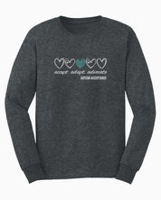 Accept Adapt Advocate Love Hearts Long Sleeve T-Shirt-Dark Heather-Neurodiversity, ADHD & Autism Awareness & Acceptance Long-sleeve by Daily Bloom