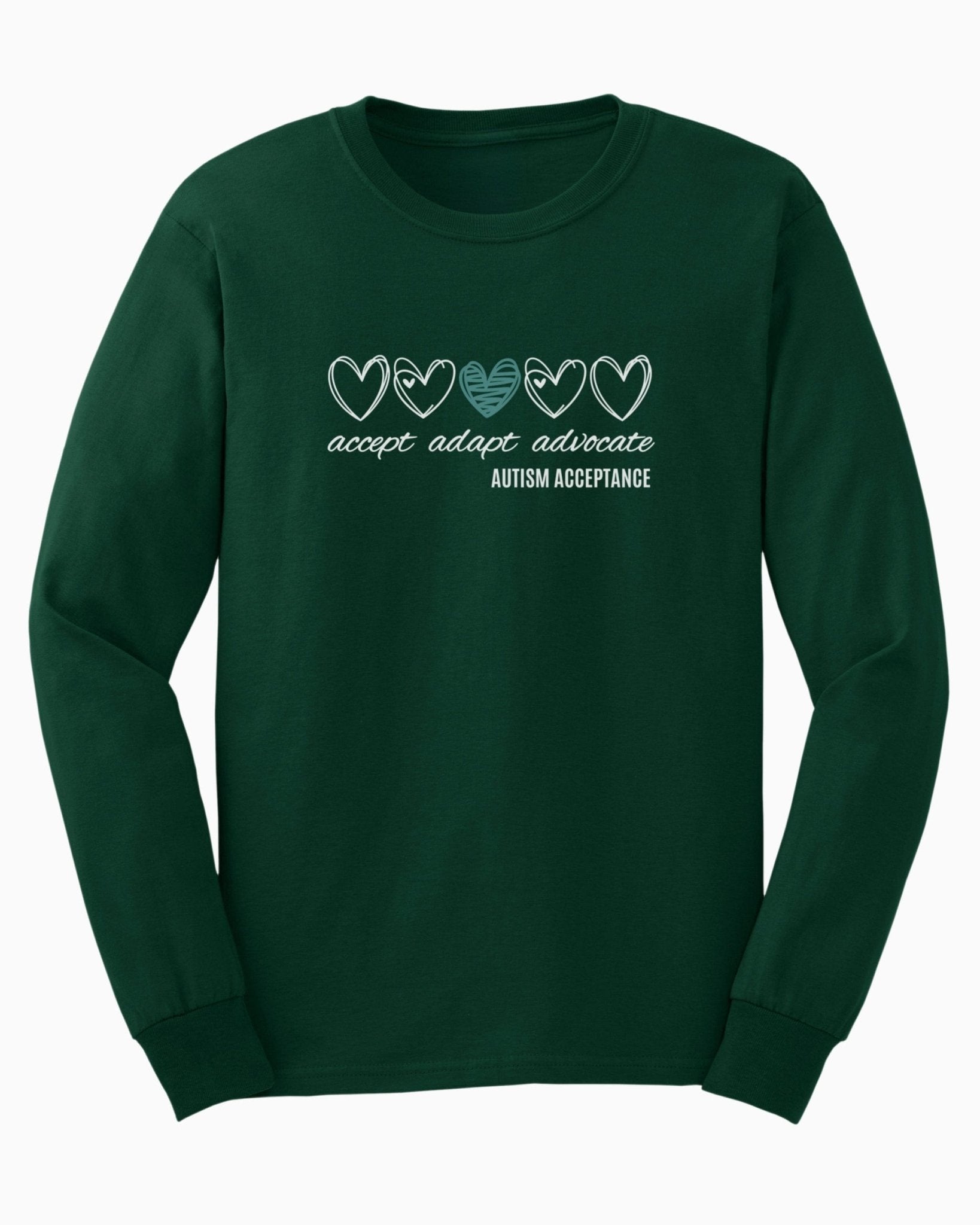 Autism Long - sleeve - Accept Adapt Advocate Love Hearts Long Sleeve T-Shirt - Daily Bloom