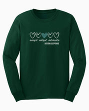 Accept Adapt Advocate Love Hearts Long Sleeve T-Shirt-Forest Green-Neurodiversity, ADHD & Autism Awareness & Acceptance Long-sleeve by Daily Bloom
