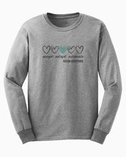 Accept Adapt Advocate Love Hearts Long Sleeve T-Shirt-Sport Grey-Neurodiversity, ADHD & Autism Awareness & Acceptance Long-sleeve by Daily Bloom