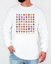 Acceptance Grows Here Flowers Long Sleeve T-Shirt-Neurodiversity, ADHD & Autism Awareness & Acceptance Long-sleeve by Daily Bloom