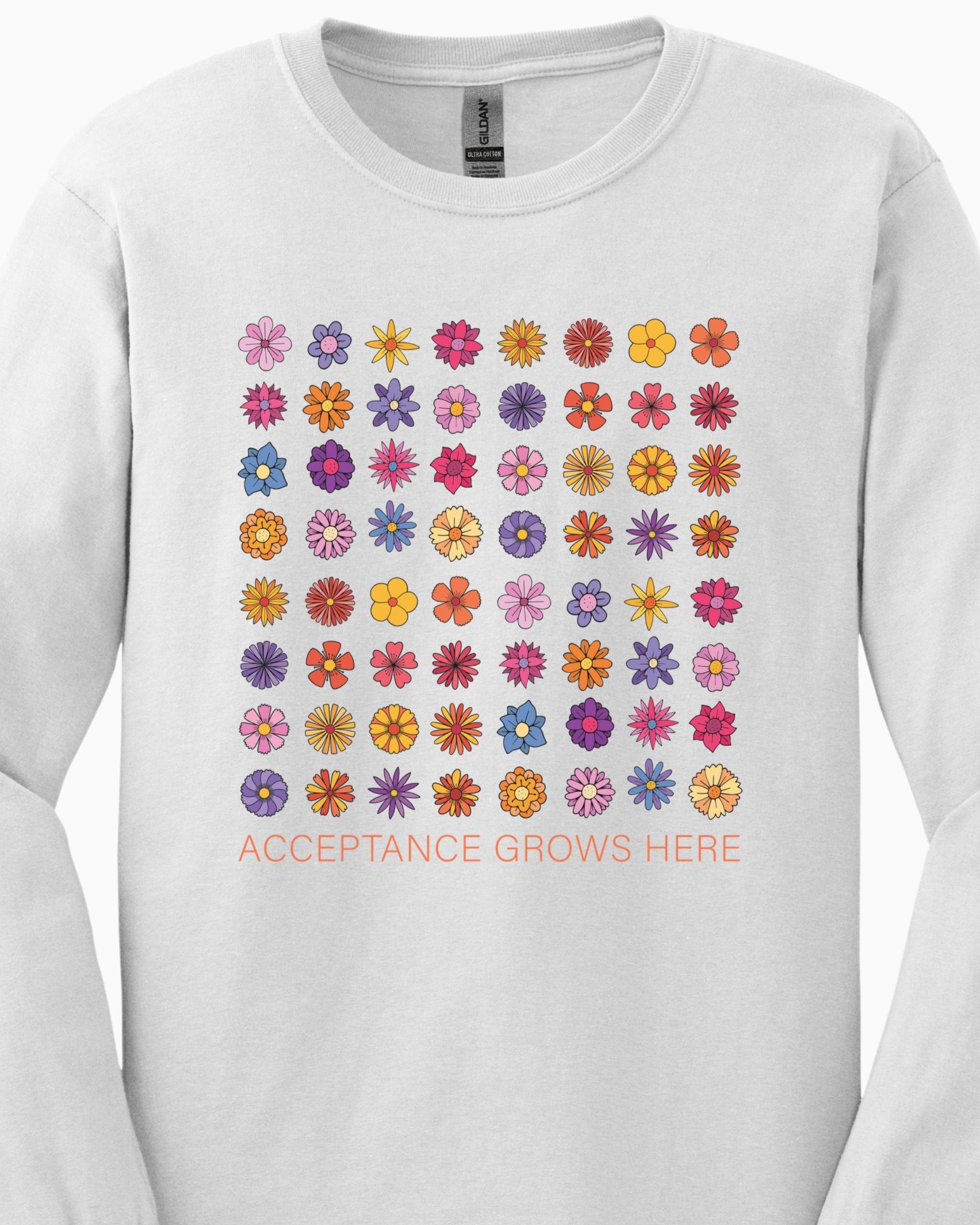 Acceptance Grows Here Flowers Long Sleeve T-Shirt-Neurodiversity, ADHD & Autism Awareness & Acceptance Long-sleeve by Daily Bloom