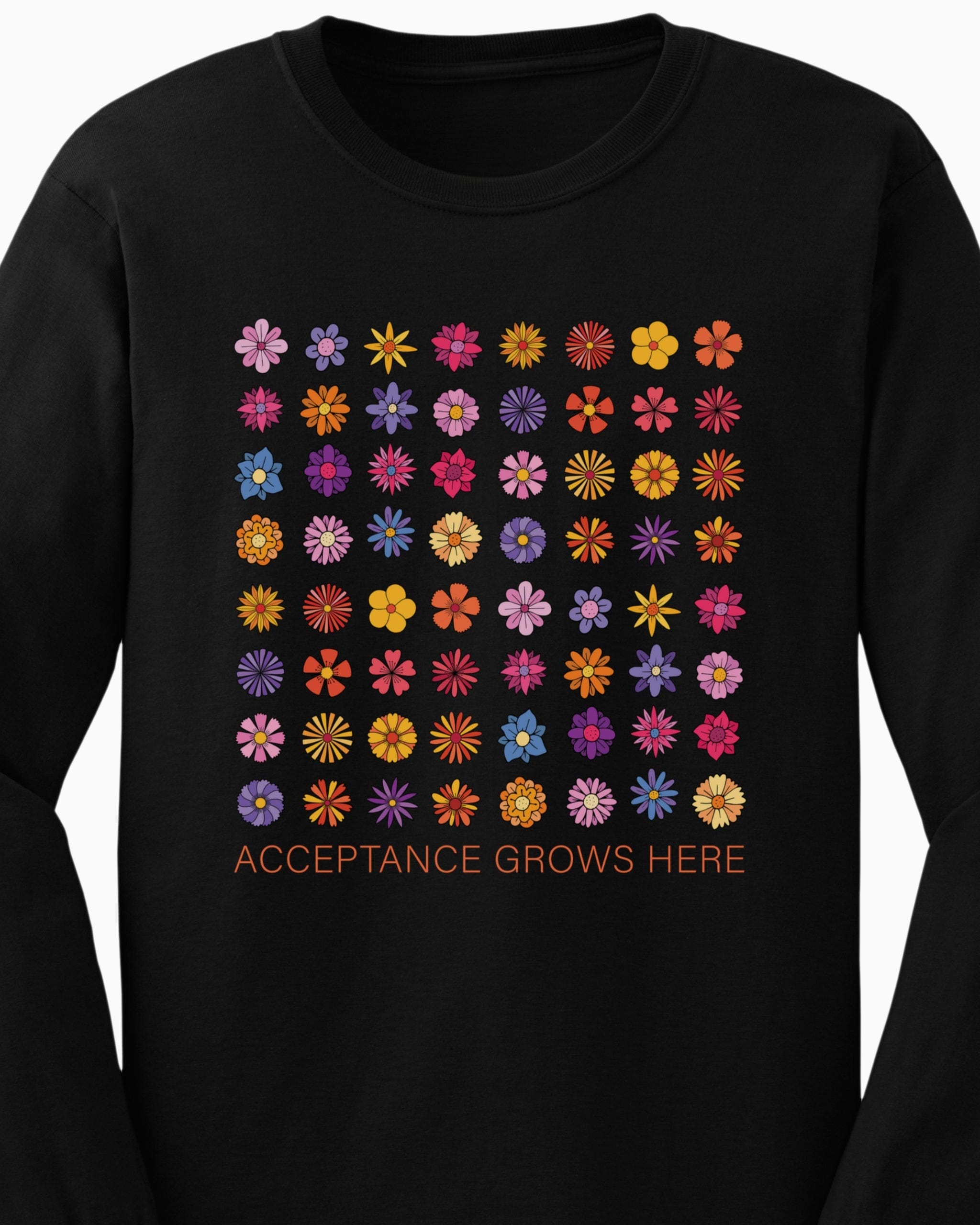 Acceptance Grows Here Flowers Long Sleeve T-Shirt-Neurodiversity, ADHD & Autism Awareness & Acceptance Long-sleeve by Daily Bloom