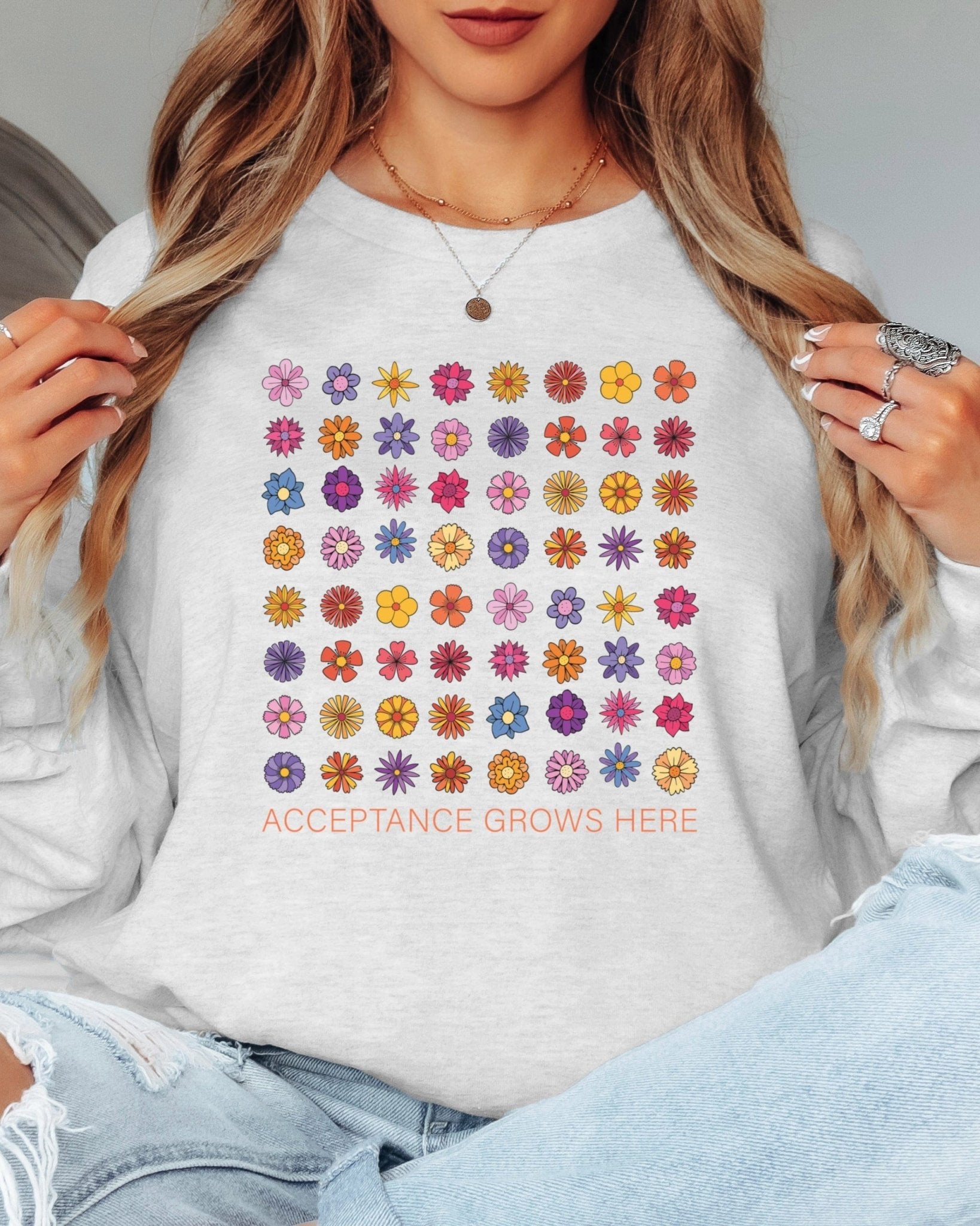 Autism Long - sleeve - Acceptance Grows Here Flowers Long Sleeve T-Shirt - Daily Bloom