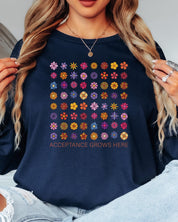 Acceptance Grows Here Flowers Long Sleeve T-Shirt-Neurodiversity, ADHD & Autism Awareness & Acceptance Long-sleeve by Daily Bloom