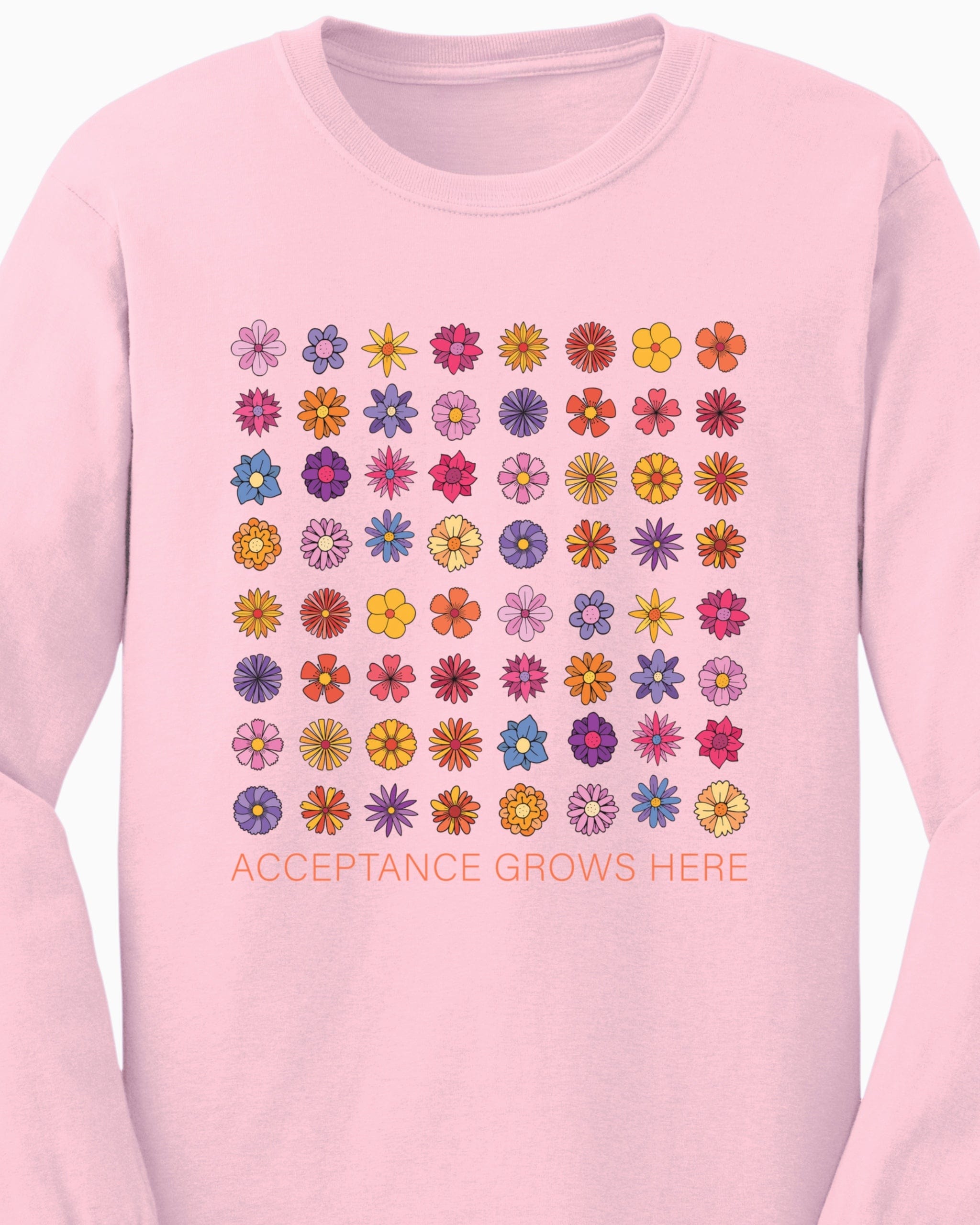 Acceptance Grows Here Flowers Long Sleeve T-Shirt-Neurodiversity, ADHD & Autism Awareness & Acceptance Long-sleeve by Daily Bloom