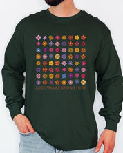 Acceptance Grows Here Flowers Long Sleeve T-Shirt-Neurodiversity, ADHD & Autism Awareness & Acceptance Long-sleeve by Daily Bloom