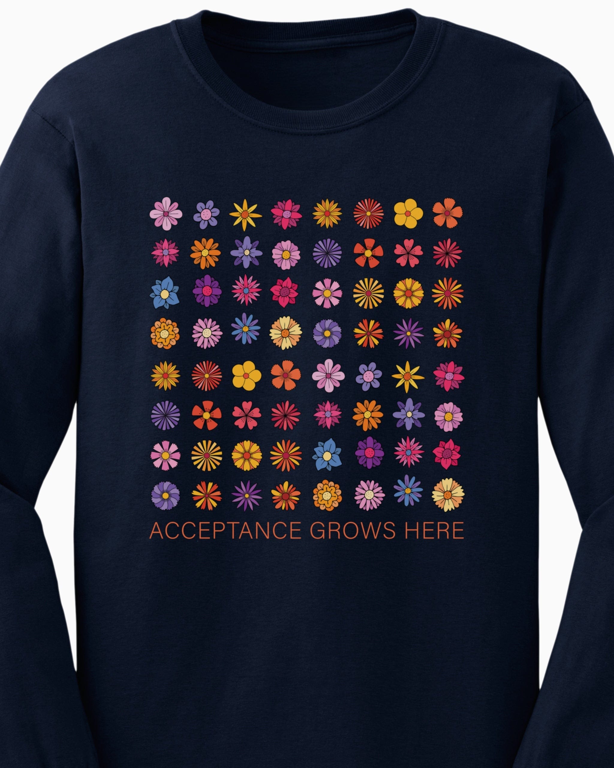 Acceptance Grows Here Flowers Long Sleeve T-Shirt-Neurodiversity, ADHD & Autism Awareness & Acceptance Long-sleeve by Daily Bloom