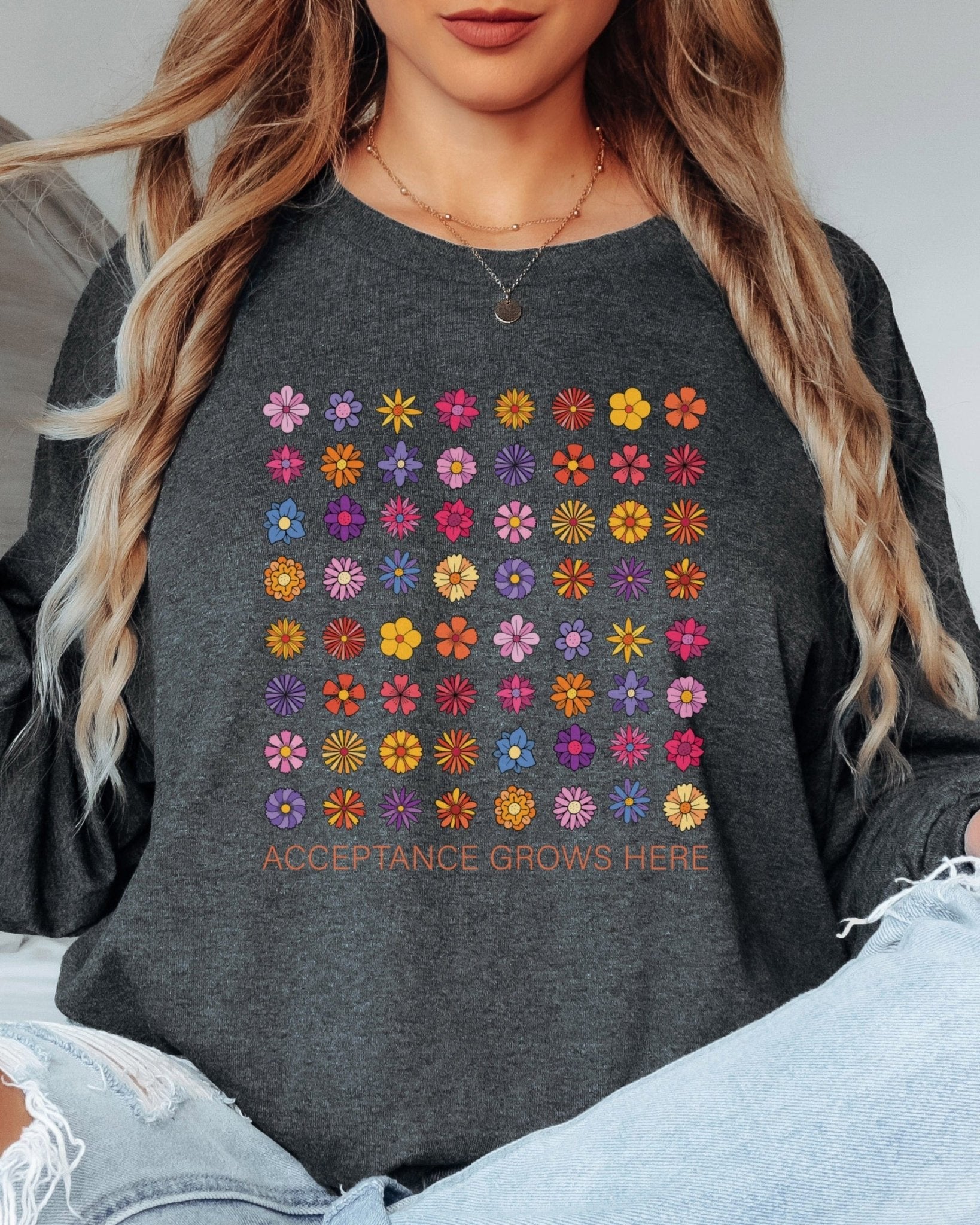 Autism Long - sleeve - Acceptance Grows Here Flowers Long Sleeve T-Shirt - Daily Bloom