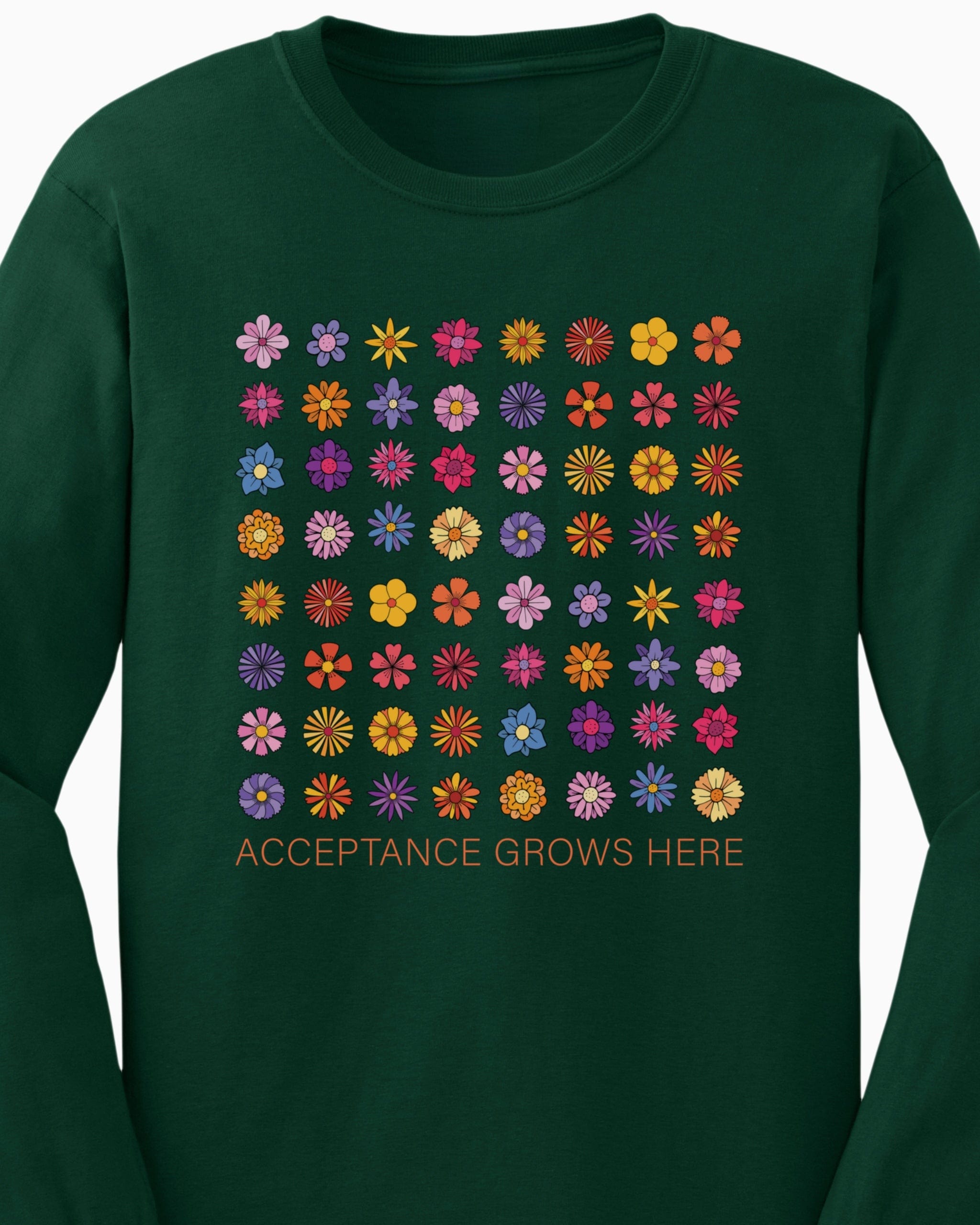Acceptance Grows Here Flowers Long Sleeve T-Shirt-Neurodiversity, ADHD & Autism Awareness & Acceptance Long-sleeve by Daily Bloom