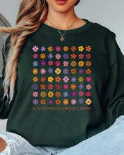 Acceptance Grows Here Flowers Long Sleeve T-Shirt-Neurodiversity, ADHD & Autism Awareness & Acceptance Long-sleeve by Daily Bloom