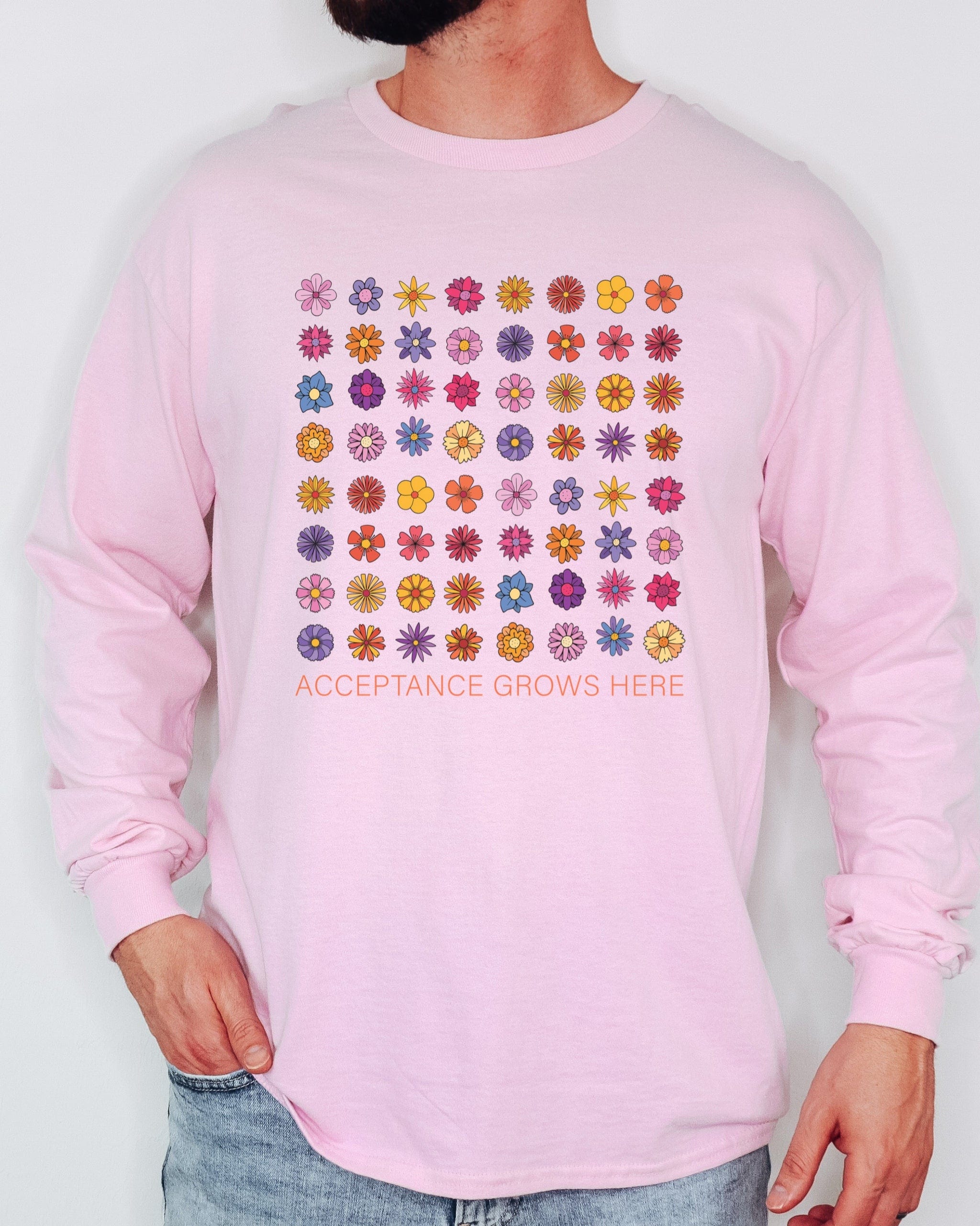 Acceptance Grows Here Flowers Long Sleeve T-Shirt-Neurodiversity, ADHD & Autism Awareness & Acceptance Long-sleeve by Daily Bloom