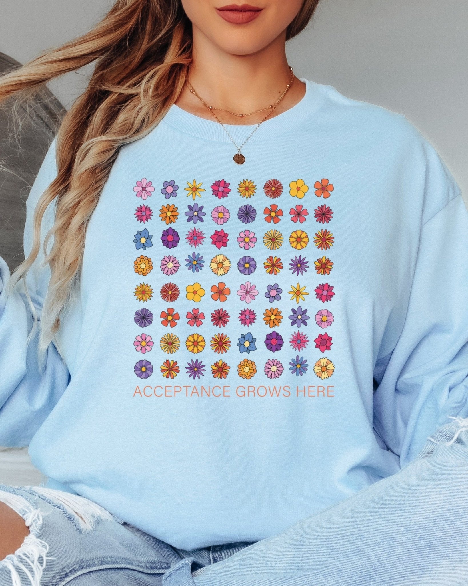 Autism Long - sleeve - Acceptance Grows Here Flowers Long Sleeve T-Shirt - Daily Bloom