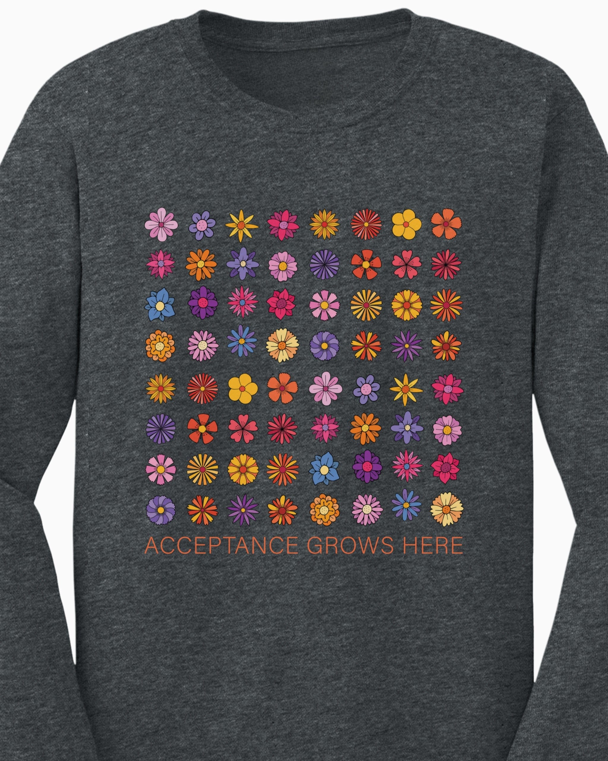 Acceptance Grows Here Flowers Long Sleeve T-Shirt-Neurodiversity, ADHD & Autism Awareness & Acceptance Long-sleeve by Daily Bloom