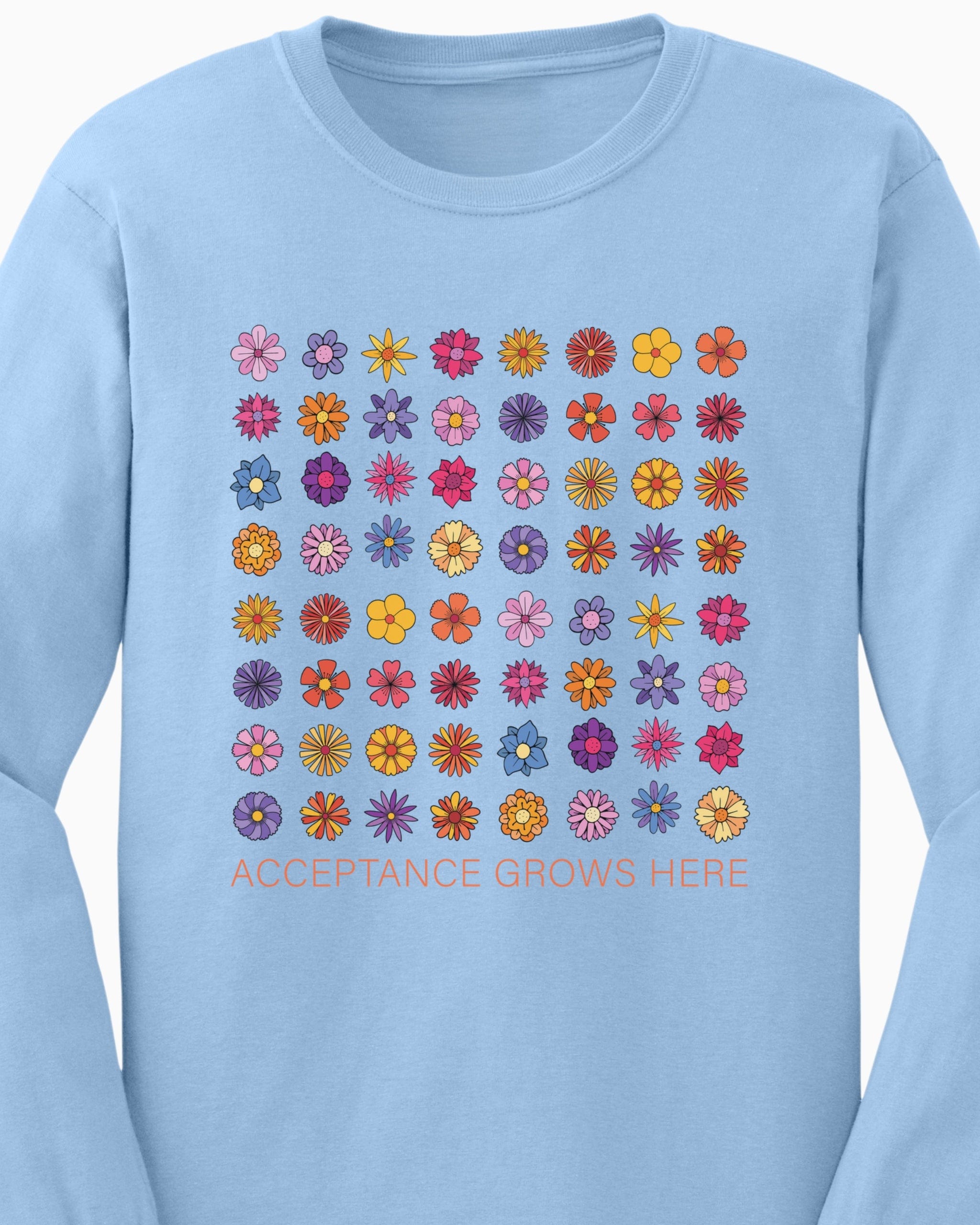 Acceptance Grows Here Flowers Long Sleeve T-Shirt-Neurodiversity, ADHD & Autism Awareness & Acceptance Long-sleeve by Daily Bloom