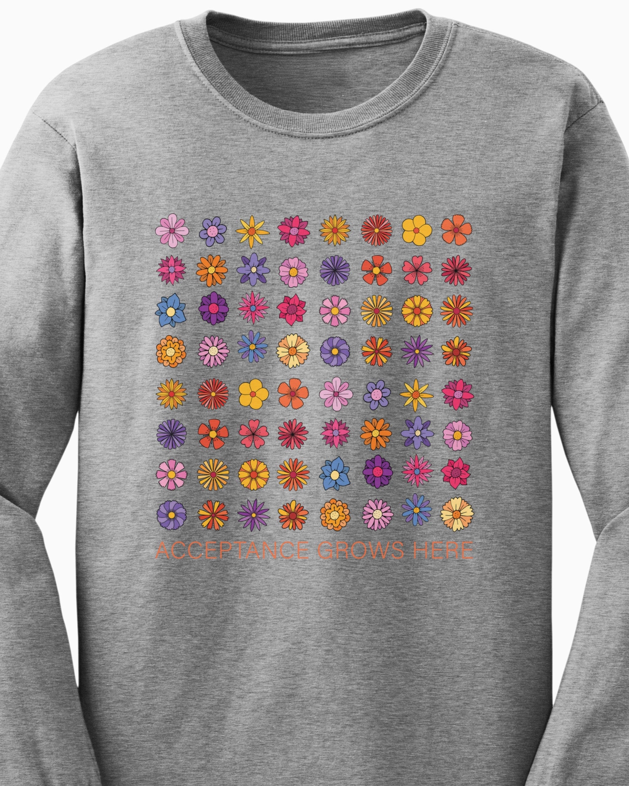 Acceptance Grows Here Flowers Long Sleeve T-Shirt-Neurodiversity, ADHD & Autism Awareness & Acceptance Long-sleeve by Daily Bloom