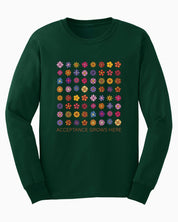 Acceptance Grows Here Flowers Long Sleeve T-Shirt-Forest Green-Neurodiversity, ADHD & Autism Awareness & Acceptance Long-sleeve by Daily Bloom