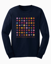 Acceptance Grows Here Flowers Long Sleeve T-Shirt-Navy-Neurodiversity, ADHD & Autism Awareness & Acceptance Long-sleeve by Daily Bloom