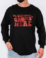 Acceptance Grows Here Groovy Long Sleeve T-Shirt-Neurodiversity, ADHD & Autism Awareness & Acceptance Long-sleeve by Daily Bloom