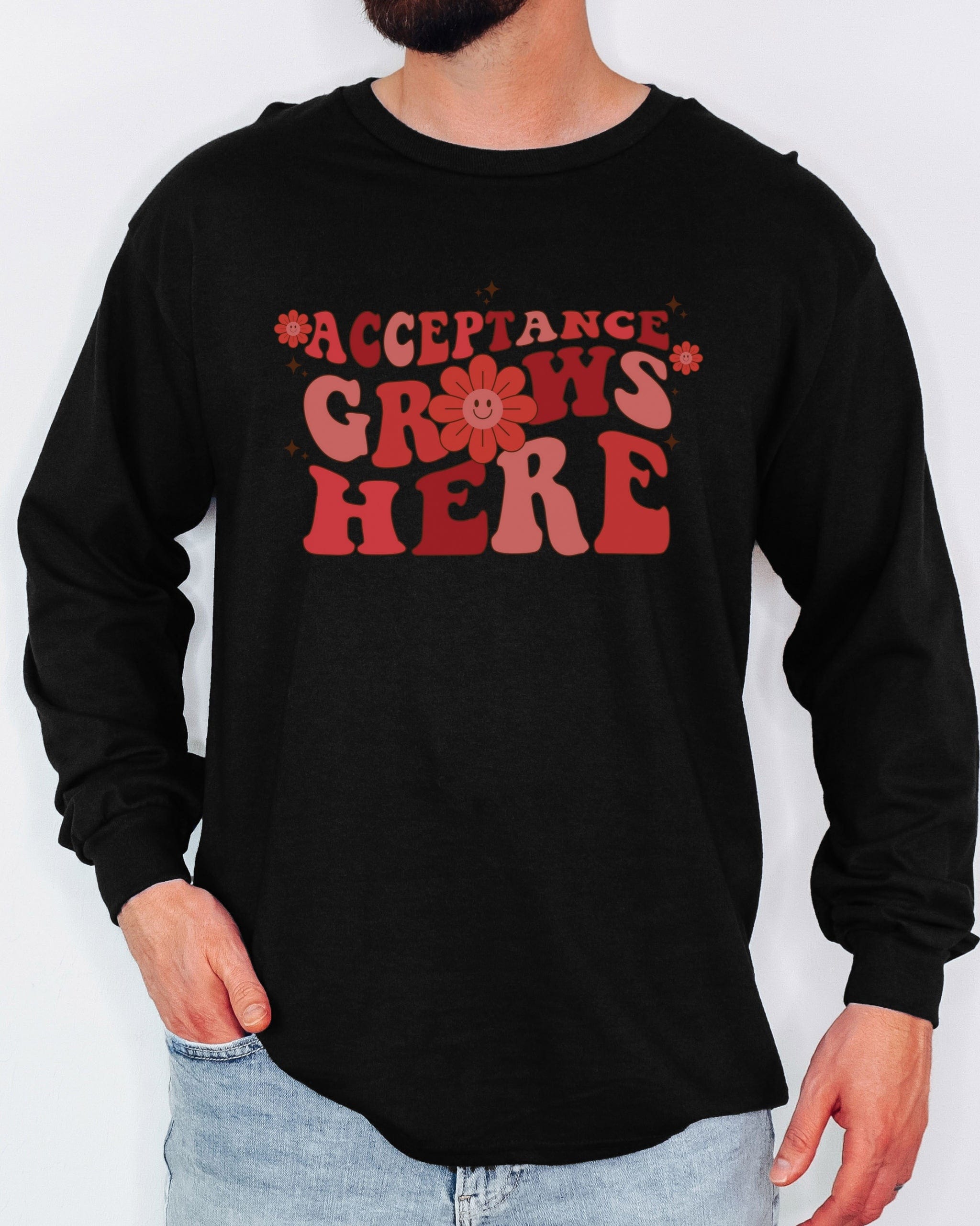 Acceptance Grows Here Groovy Long Sleeve T-Shirt-Neurodiversity, ADHD & Autism Awareness & Acceptance Long-sleeve by Daily Bloom