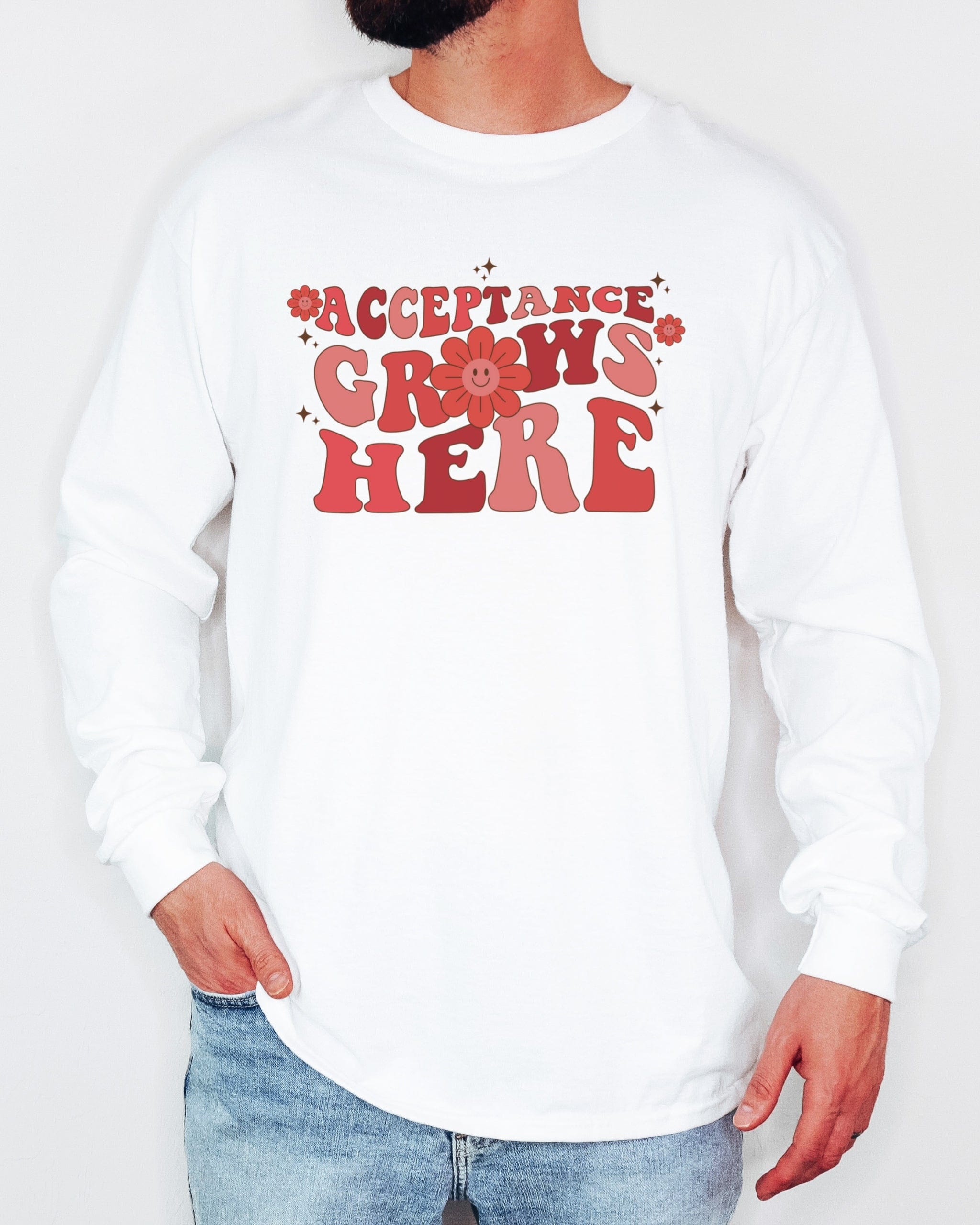Acceptance Grows Here Groovy Long Sleeve T-Shirt-Neurodiversity, ADHD & Autism Awareness & Acceptance Long-sleeve by Daily Bloom