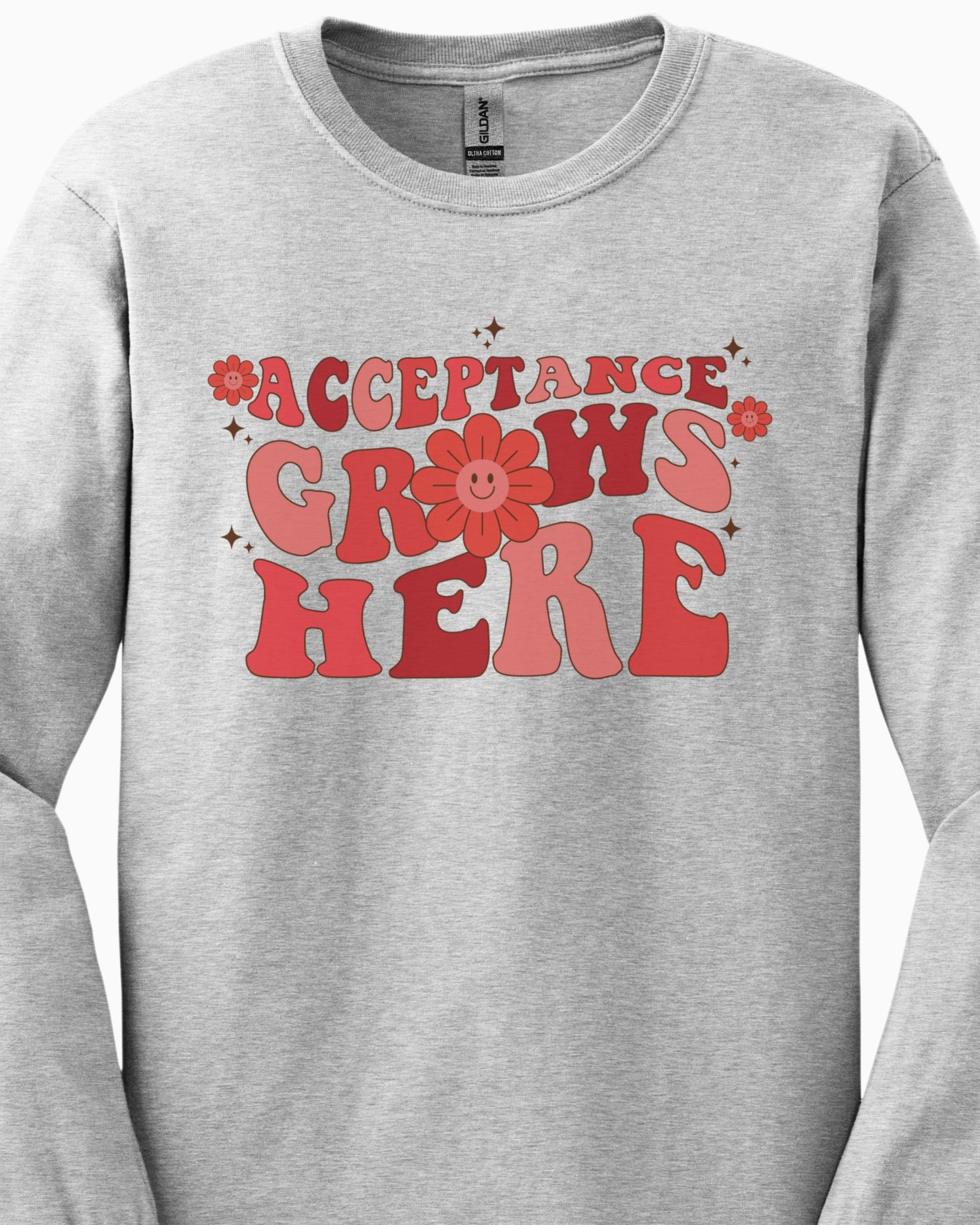 Acceptance Grows Here Groovy Long Sleeve T-Shirt-Neurodiversity, ADHD & Autism Awareness & Acceptance Long-sleeve by Daily Bloom