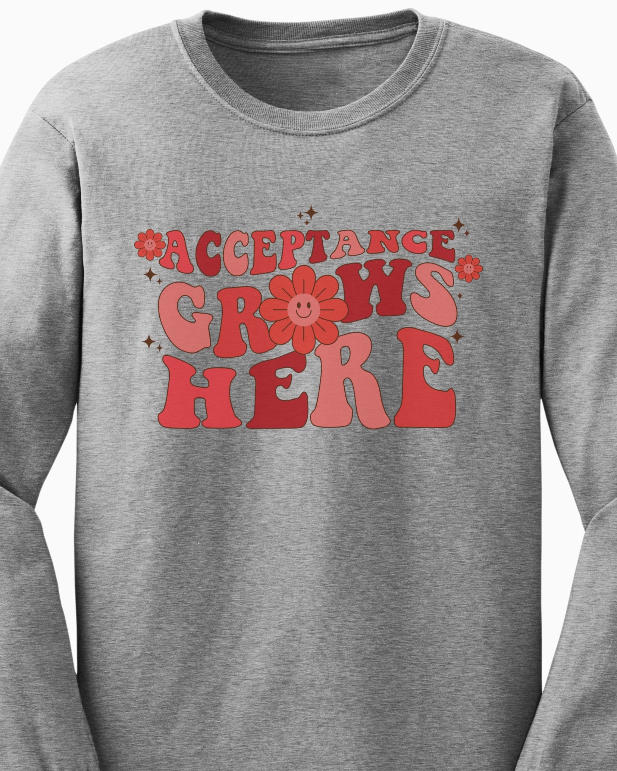 Acceptance Grows Here Groovy Long Sleeve T-Shirt-Neurodiversity, ADHD & Autism Awareness & Acceptance Long-sleeve by Daily Bloom