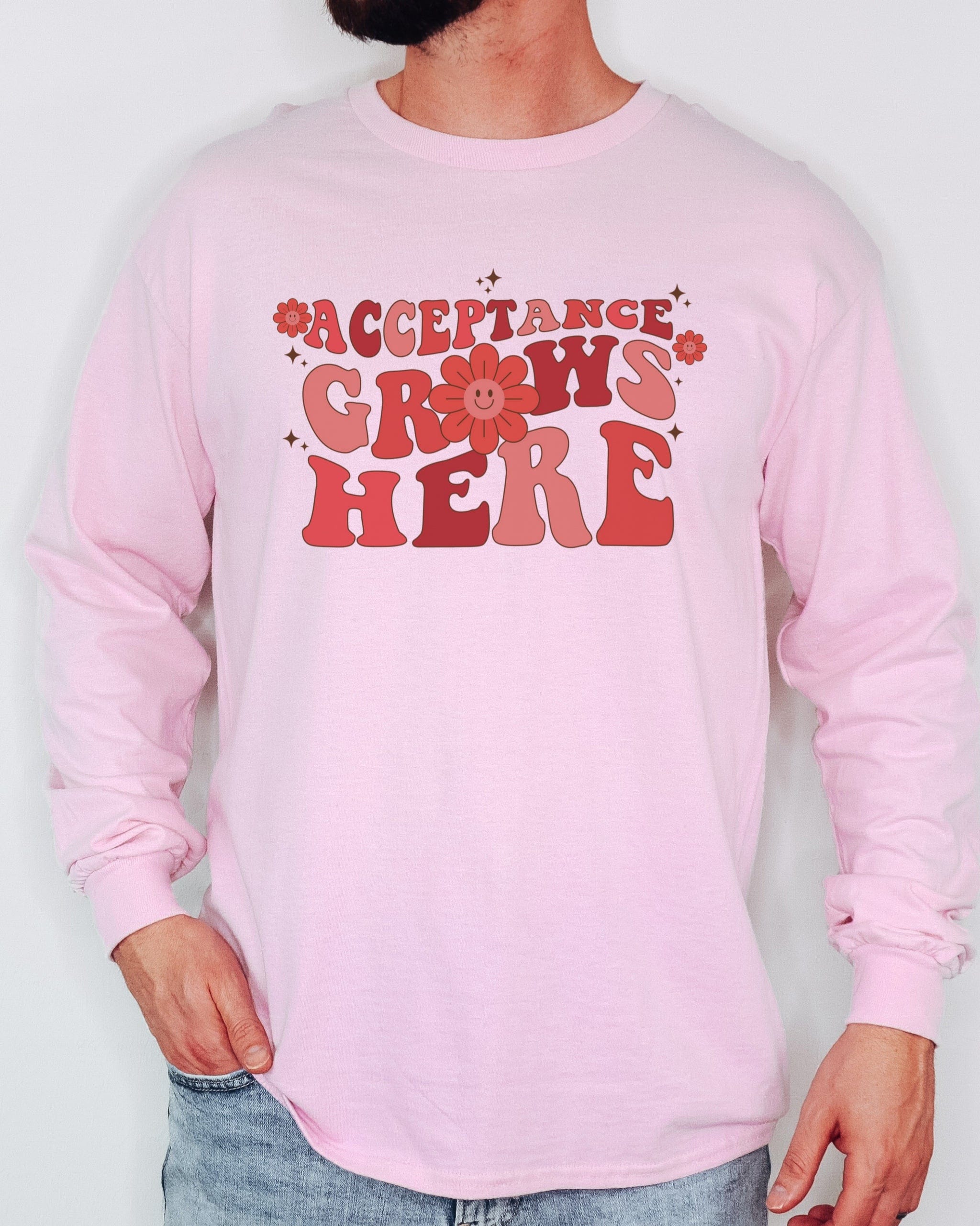 Acceptance Grows Here Groovy Long Sleeve T-Shirt-Neurodiversity, ADHD & Autism Awareness & Acceptance Long-sleeve by Daily Bloom