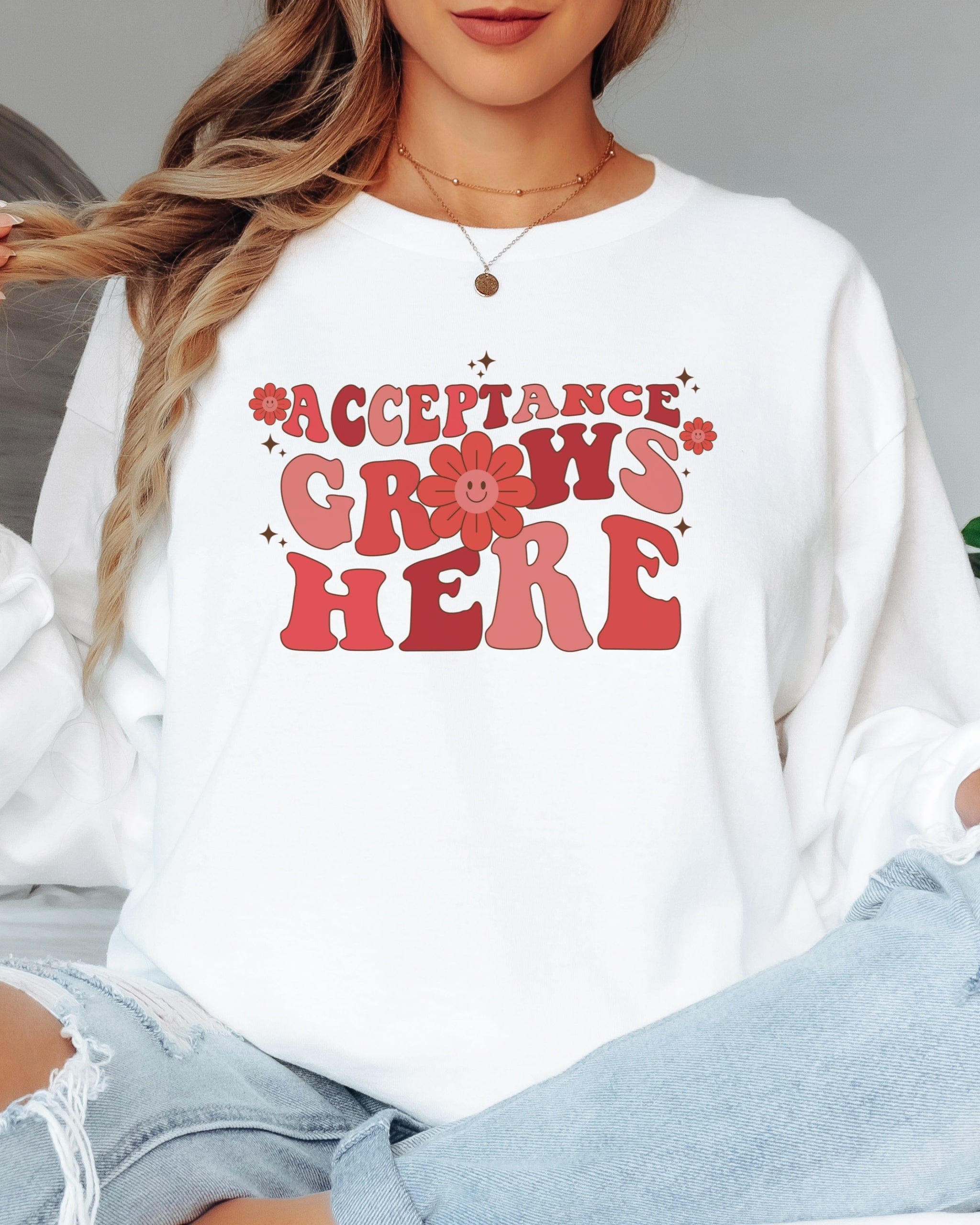 Acceptance Grows Here Groovy Long Sleeve T-Shirt-Neurodiversity, ADHD & Autism Awareness & Acceptance Long-sleeve by Daily Bloom