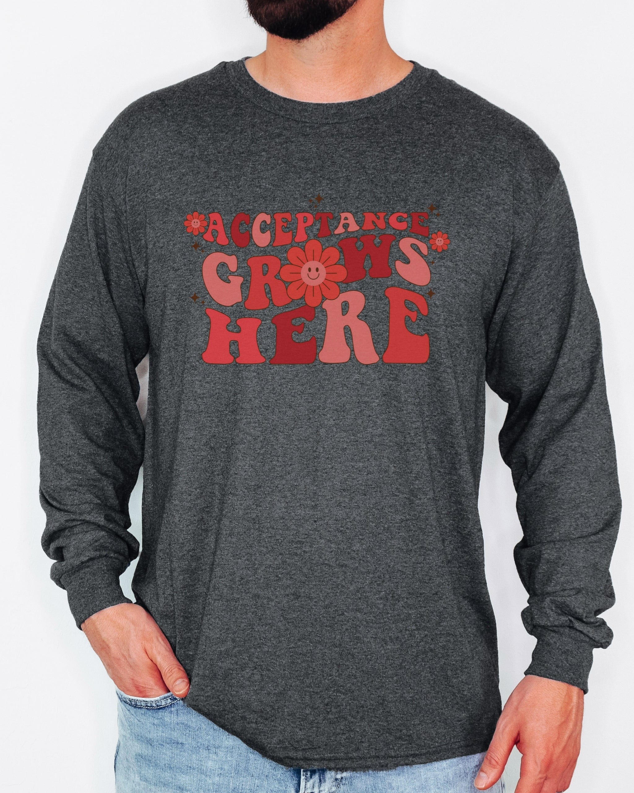 Acceptance Grows Here Groovy Long Sleeve T-Shirt-Neurodiversity, ADHD & Autism Awareness & Acceptance Long-sleeve by Daily Bloom