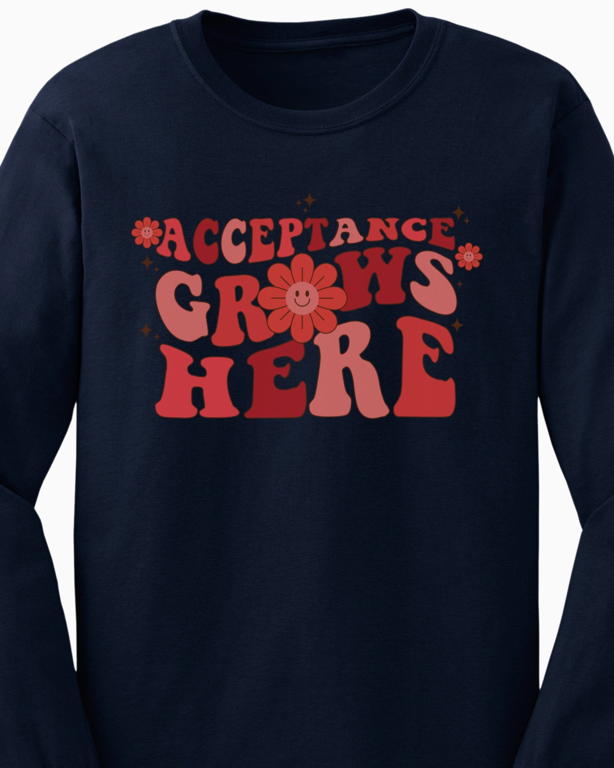 Acceptance Grows Here Groovy Long Sleeve T-Shirt-Neurodiversity, ADHD & Autism Awareness & Acceptance Long-sleeve by Daily Bloom