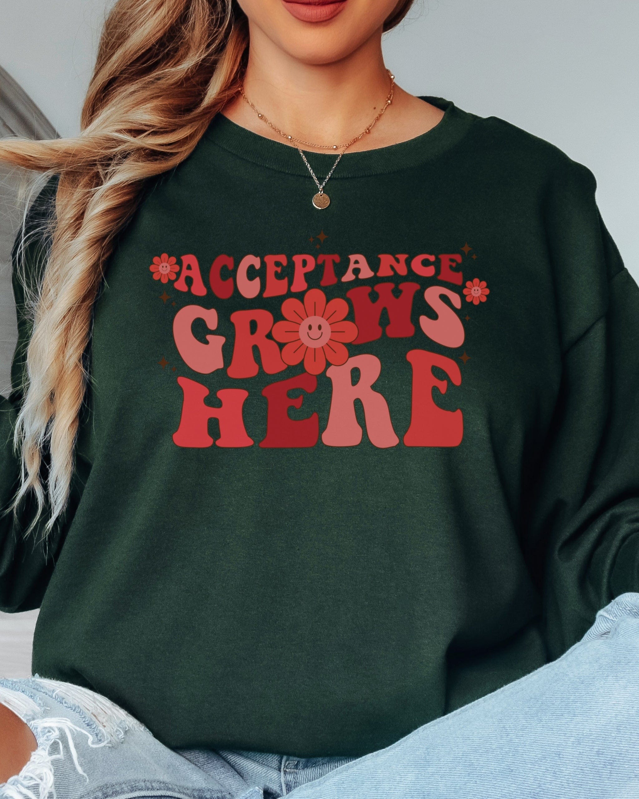 Acceptance Grows Here Groovy Long Sleeve T-Shirt-Neurodiversity, ADHD & Autism Awareness & Acceptance Long-sleeve by Daily Bloom