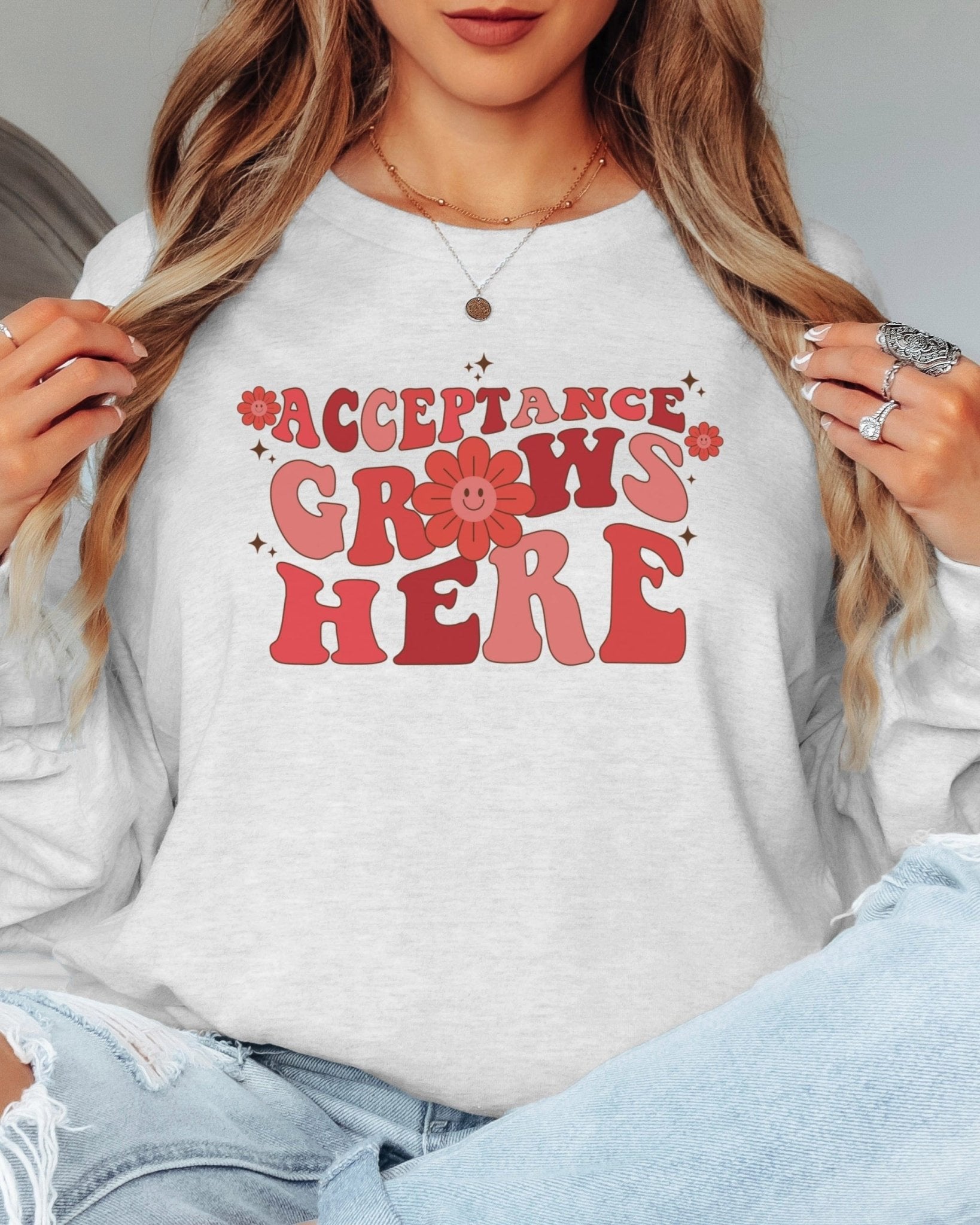 Autism Long - sleeve - Acceptance Grows Here Groovy Long Sleeve T-Shirt - Daily Bloom