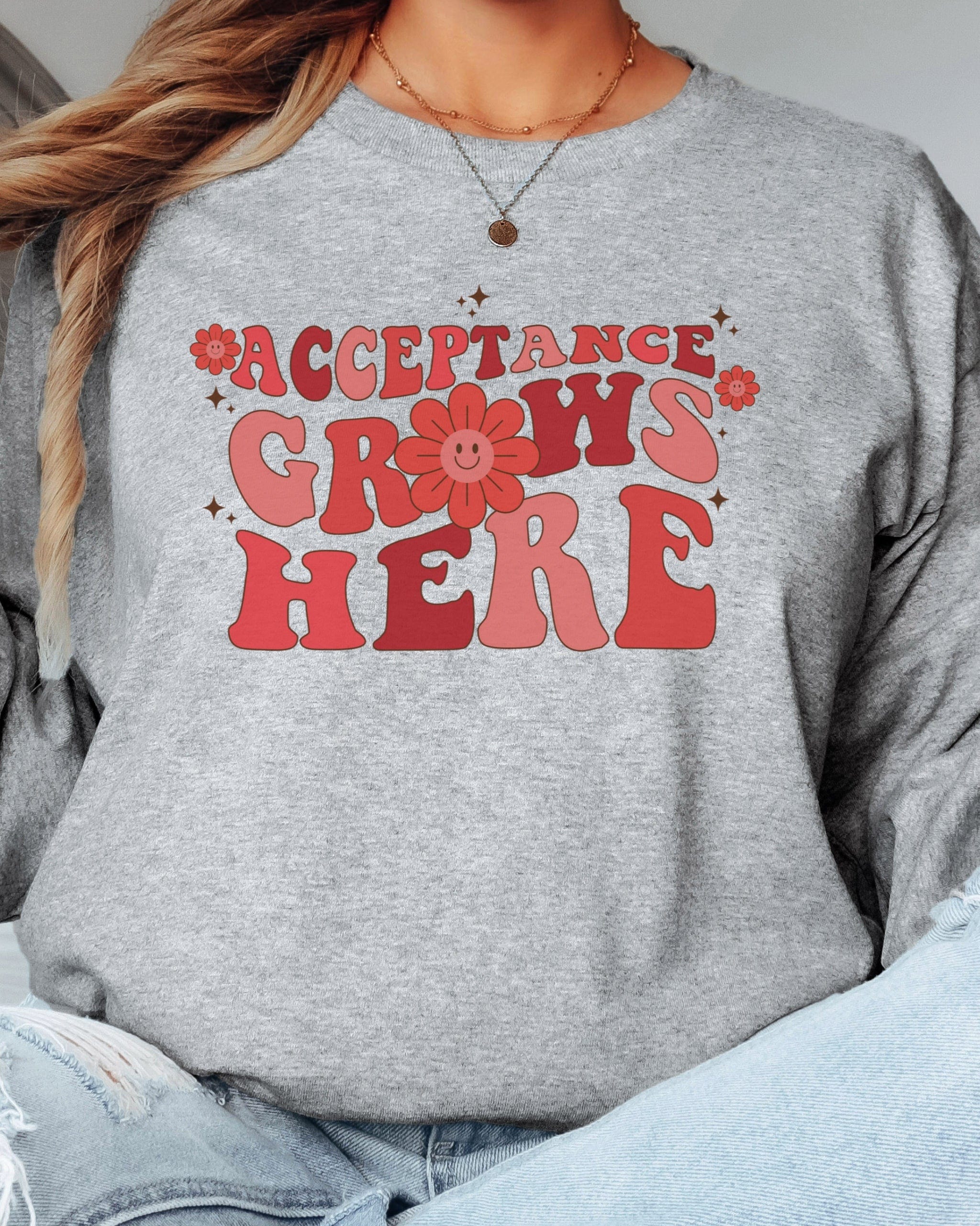 Acceptance Grows Here Groovy Long Sleeve T-Shirt-Neurodiversity, ADHD & Autism Awareness & Acceptance Long-sleeve by Daily Bloom